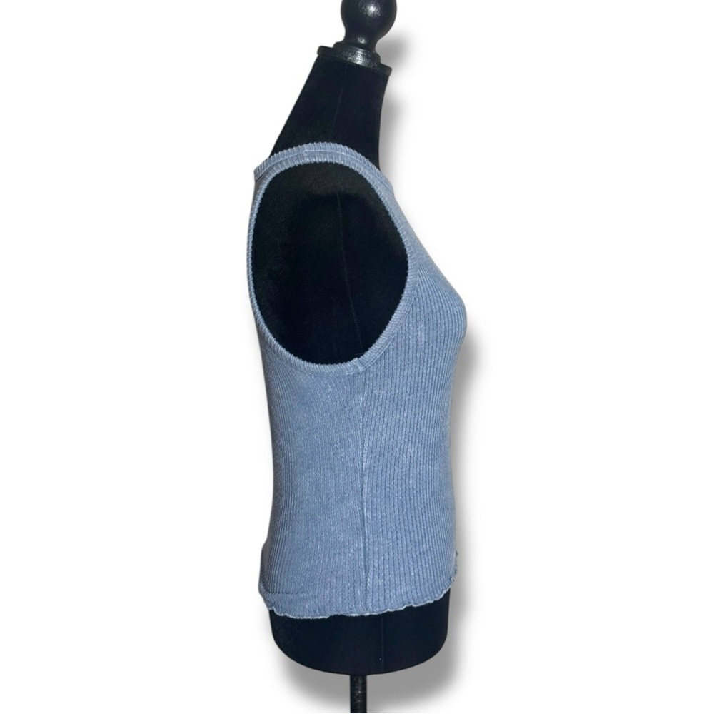 Caution To The Wind Blue Sleeveless Crewneck Casual Ribbed Knit Top - Picture 13 of 15